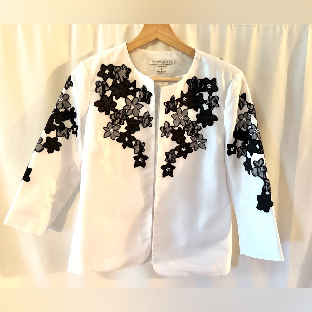 Peter Nygard White Floral Embroidered Jacket Blaze 4